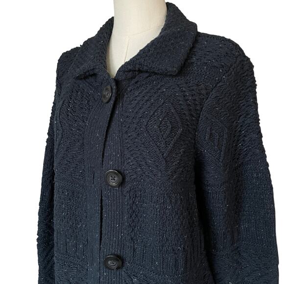 J.Jill Long Cable Knit Cardigan Sweater Navy Blue Will blend Size Medium Academy - Picture 7 of 12